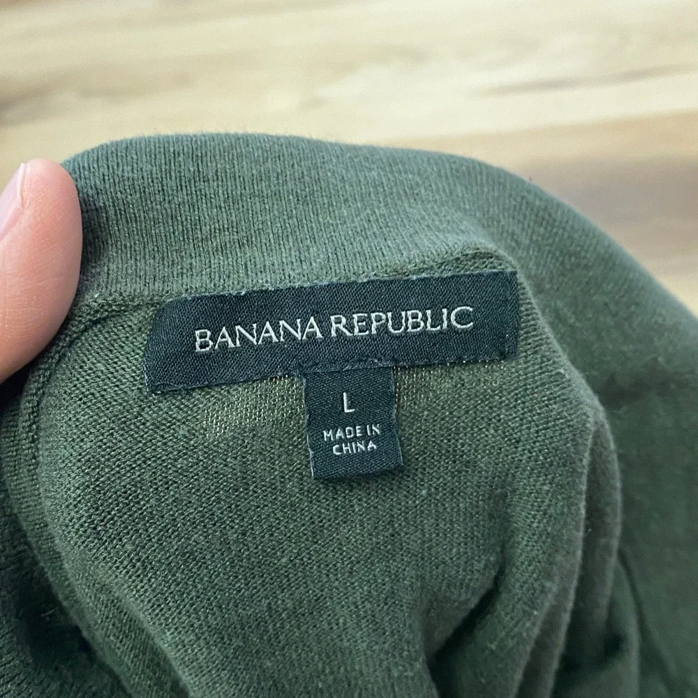 Banana Republic Polo Sweater Large Silk Linen Blend Johnny Collar Green Mens